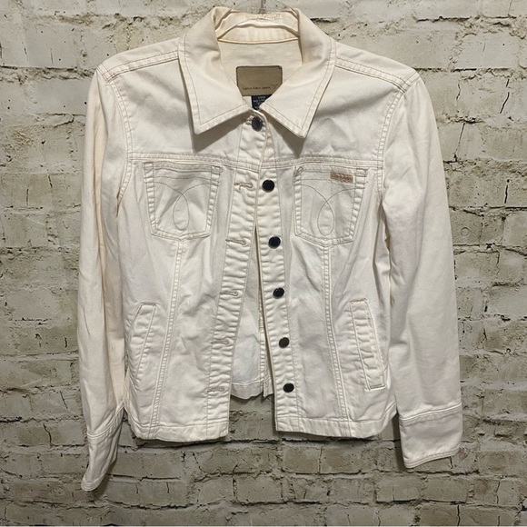 Calvin Klein Ivory White Jean Denim Stretch Jacket - Picture 1 of 6